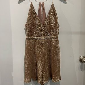 Gold Sequins Strappy Astr Romper. Size Medium.